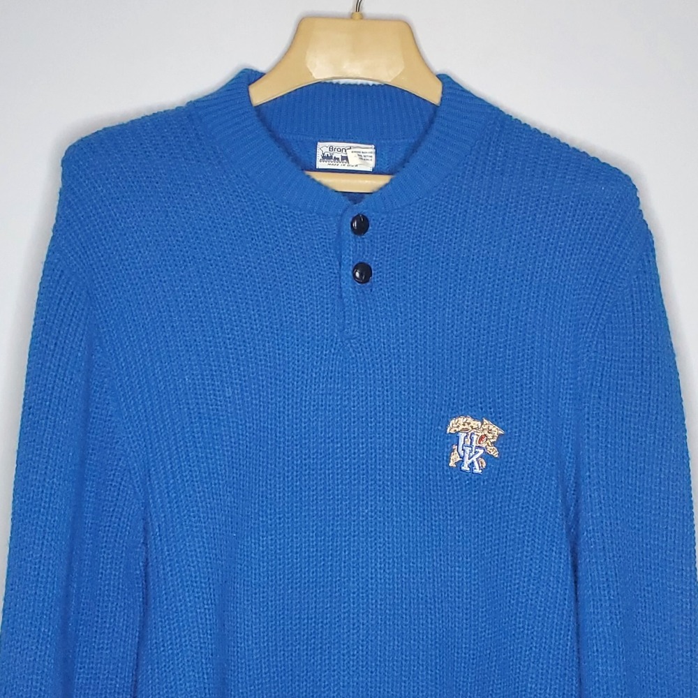 Vintage UK university Kentucky Wildcats Henley Knit Sweater‎ Brandon USA Large